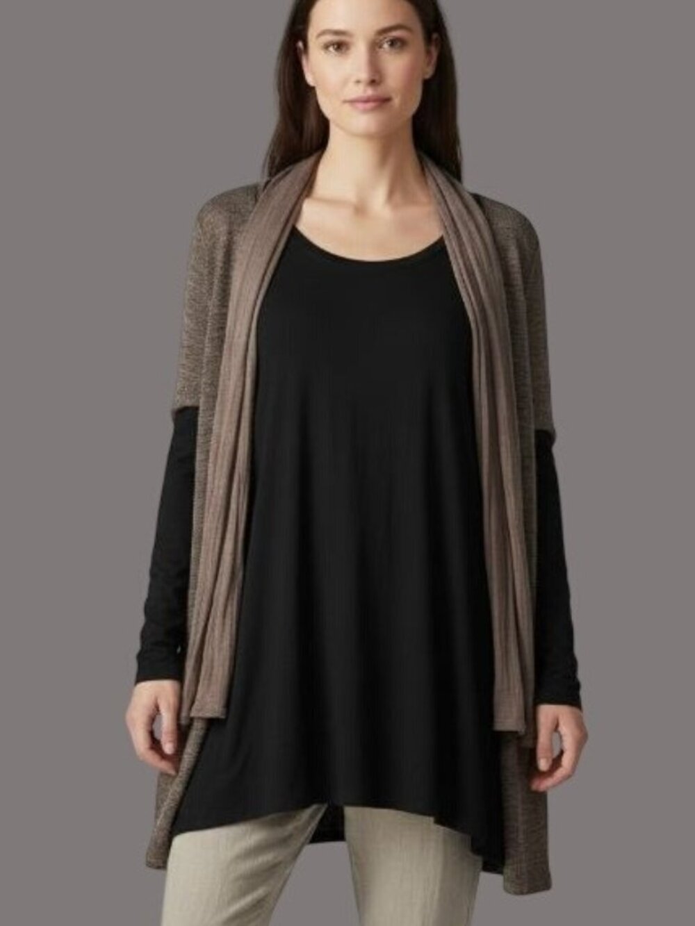 Eileen Fisher Black Lagenlook Jersey Flowy Artsey Long Sleeve Tunic Women's M